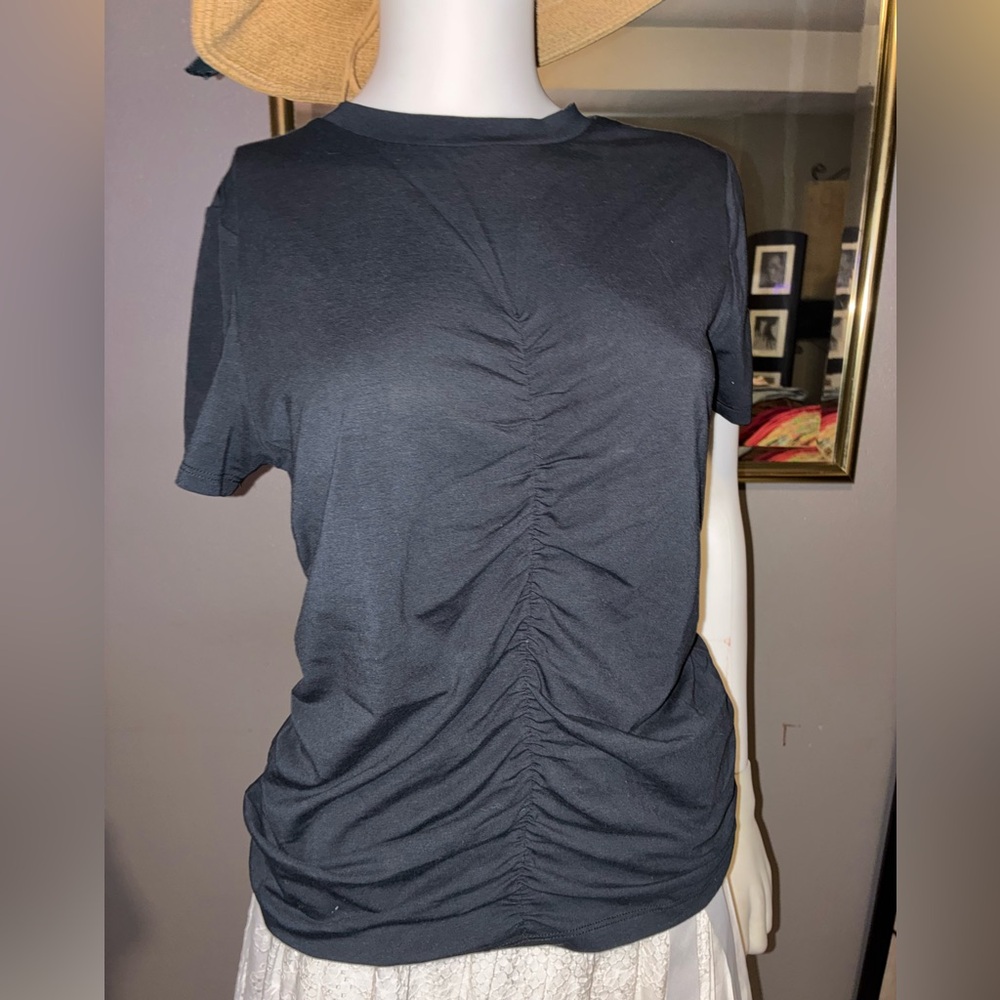Sanctuary Ruched Front Short Sleeve Top - Blue